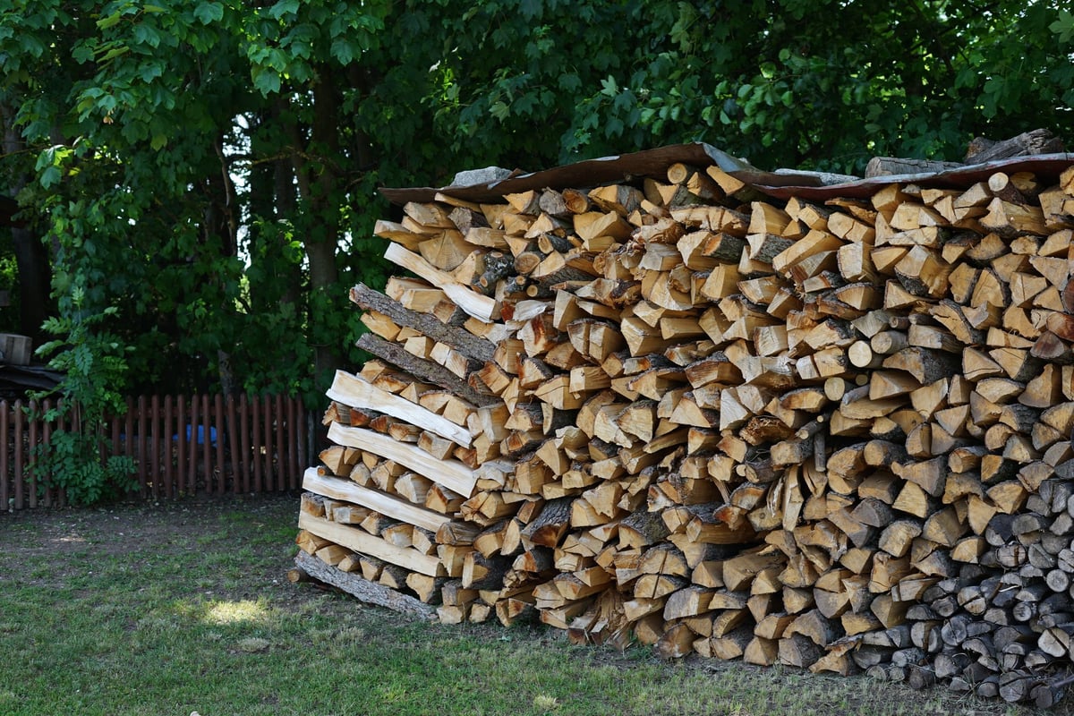 Large stacks of seasoned firewood ready for bulk delivery
